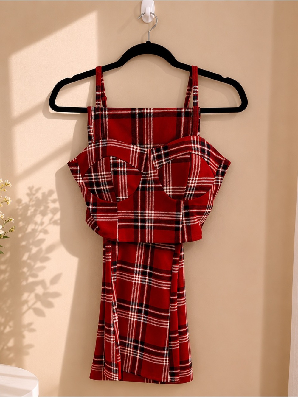 Red Plaid Bustier Dress